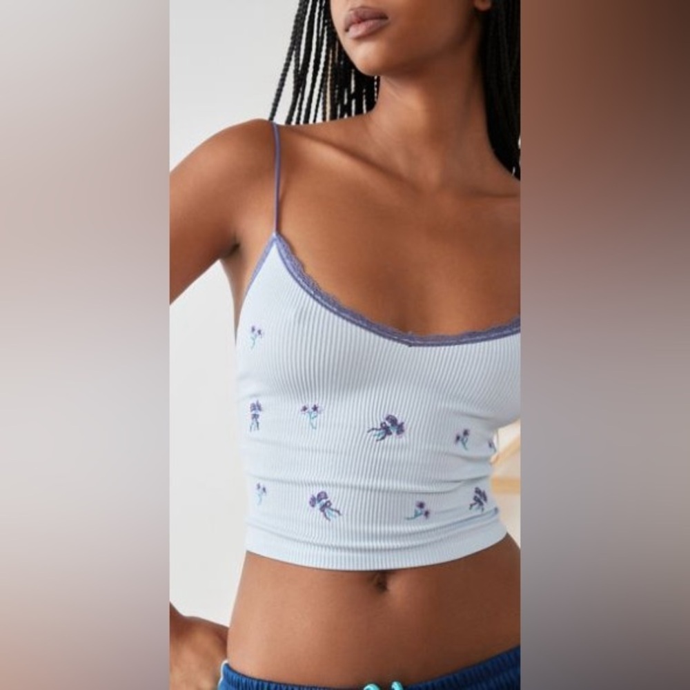 Urban Outfitters Ribbed Cropped Cami with Purple Flowers